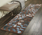 Cozy Handcrafted Botanical Area Rug With Blue Leaves