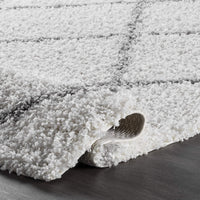 Chic Geometric White with Gray Stripes Shaggy Area rug