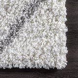 Chic Geometric White with Gray Stripes Shaggy Area rug