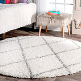 Chic Geometric White with Gray Stripes Shaggy Area rug