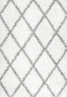 Chic Geometric White with Gray Stripes Shaggy Area rug