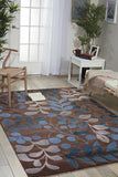 Cozy Handcrafted Botanical Area Rug With Blue Leaves