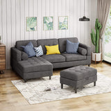 Dark Gray Upholstered Chaise Sectional Sofa Set with Storage Ottoman I#1002