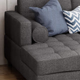 Dark Gray Upholstered Chaise Sectional Sofa Set with Storage Ottoman I#1002