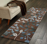 Cozy Handcrafted Botanical Area Rug With Blue Leaves