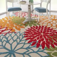 Outdoor Indoor Area Rug With Floral Patterns