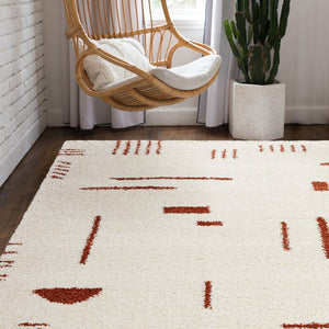 Modern Geometric White/Dark Orange striped Area Rug