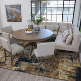 Round Dining Table with Upholstered Corner Bench and Chairs