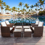 Wicker Rattan Outdoor Patio Set Chairs and Tempered Glass Table