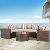 Round Outdoor Sectional Wicker Sofa Set with table Red / Grey / Brown