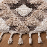 Moroccan Diamond Trellis Pattern Tassel Thick Area Rug Ivory/Brown