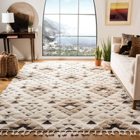 Moroccan Diamond Trellis Pattern Tassel Thick Area Rug Ivory/Brown
