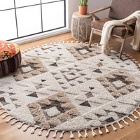 Moroccan Diamond Trellis Pattern Tassel Thick Area Rug Ivory/Brown