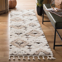 Moroccan Diamond Trellis Pattern Tassel Thick Area Rug Ivory/Brown
