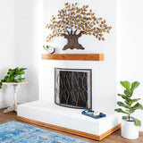 Decorative Forest Design Curved Iron Single Panel Fireplace Screen