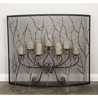 Decorative Forest Design Curved Iron Single Panel Fireplace Screen