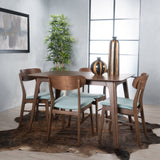 Natural Walnut Finish 50-inch Rectangular 5 Piece Dining Set mint green cushion