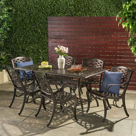 outdoor cast aluminium 7 pcs dining set black 