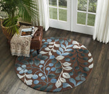 Cozy Handcrafted Botanical Area Rug With Blue Leaves