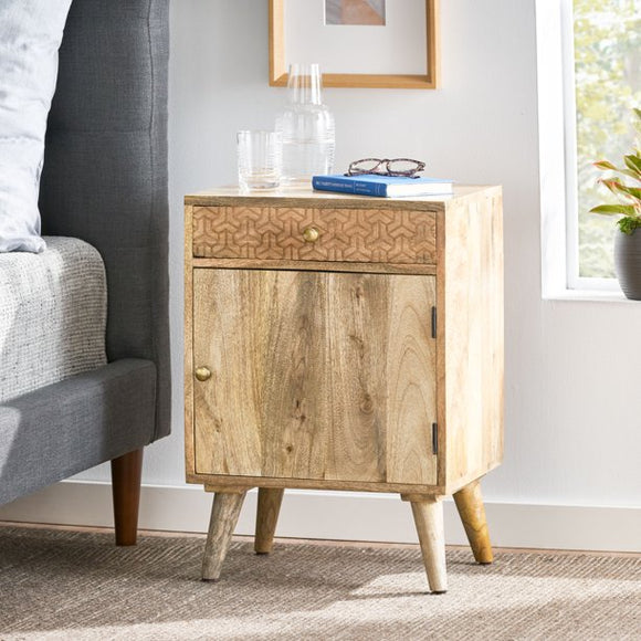 Poppy Handcrafted Wood Nightstand with Storage