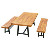 Outdoor Wood Dining Set Table with Two Benches