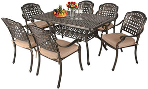 Outdoor dining Set Rectangular Table and 6 Chairs with Cushion