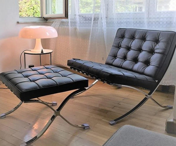 Black Leather Lounge Chair with Stainless Steel Frame