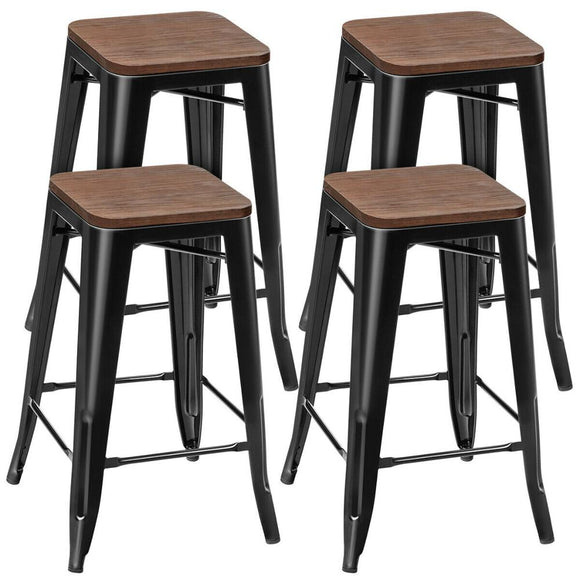 Barstool 26'' Stackable Metal Stool With Wood Seat Set of 4
