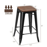 Barstool 26'' Stackable Metal Stool With Wood Seat Set of 4