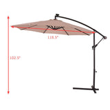 10' Hanging Patio Sun Shade Umbrella with Solar LED Light - Beige