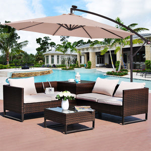 10' Hanging Patio Sun Shade Umbrella with Solar LED Light - Beige