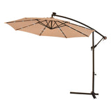 10' Hanging Patio Sun Shade Umbrella with Solar LED Light - Beige