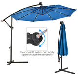 10' Hanging Patio Sun Shade Umbrella With Solar LED Light