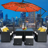 10' Hanging Patio Sun Shade Umbrella With Solar LED Light