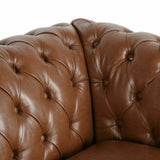 Brown Faux Leather Tufted Sofa with Scroll Arms I#1403