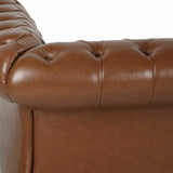 Brown Faux Leather Tufted Sofa with Scroll Arms I#1403