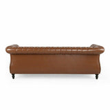 Brown Faux Leather Tufted Sofa with Scroll Arms I#1403