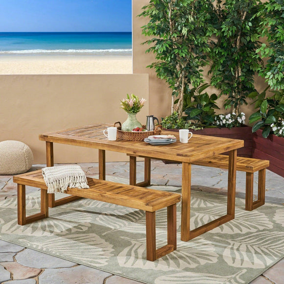 Wooden Dining Picnic Table With Bench Set