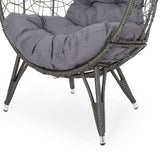 Wicker Tear drop chair with dark gray cushion