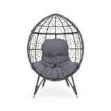 Wicker Tear drop chair with dark gray cushion