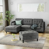 Dark Gray Upholstered Chaise Sectional Sofa Set with Storage Ottoman I#1002